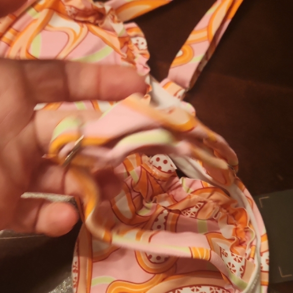 Pink Orange Patterned Ruffle Bikini Set - Picture 4 of 14